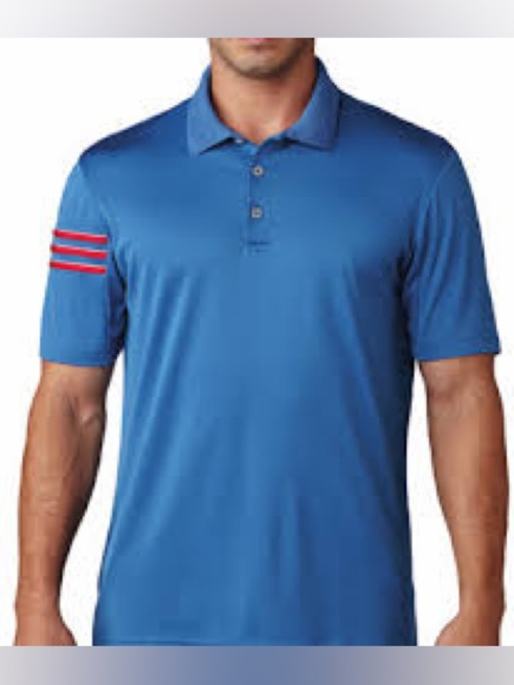 adidas Blue Polo Shirt with Red Sleeve Stripes
